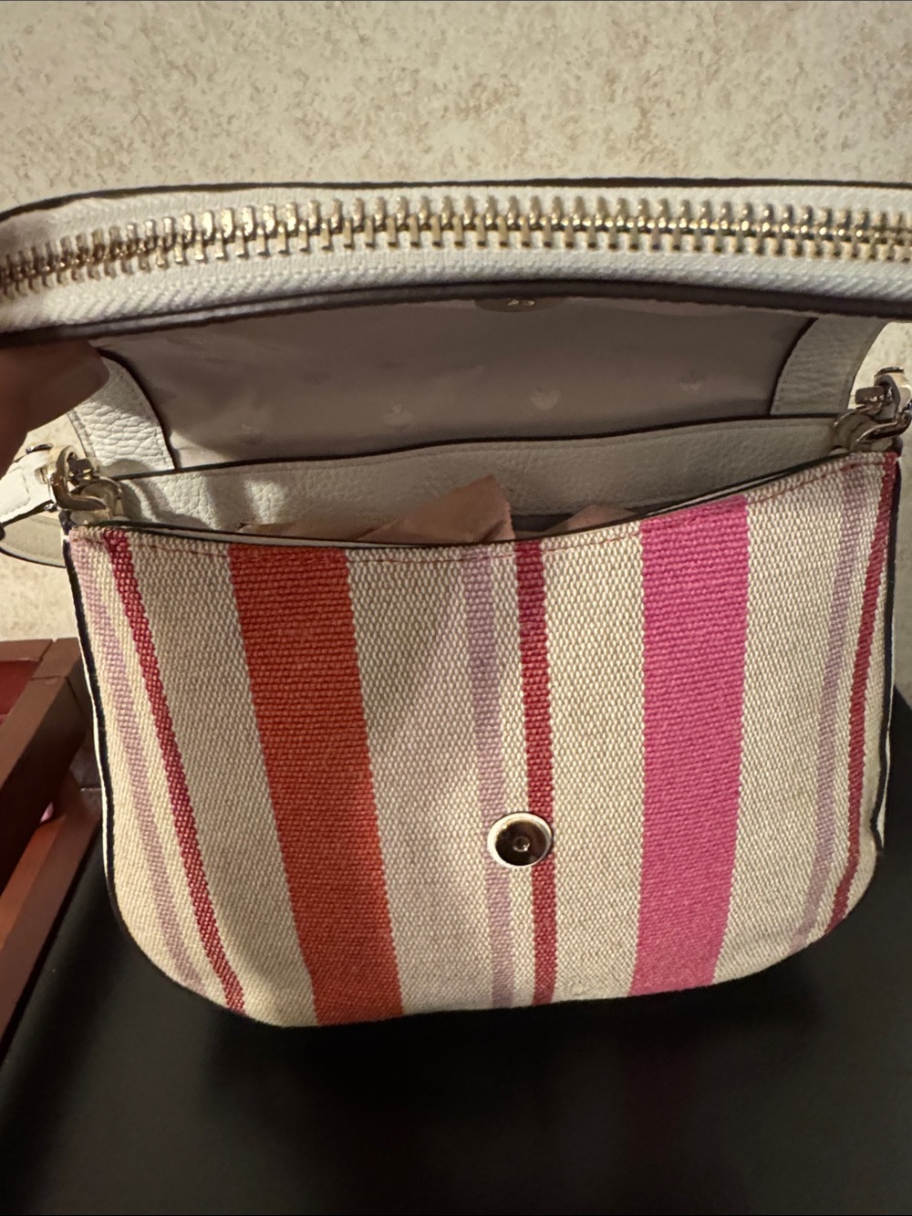 kate spade White, Pink & Red Striped Crossbody Bag NWOT - Picture 3 of 11